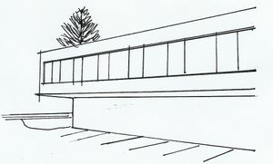 Rough drawing of a government building in Biel, showing its structure with just a few lines.
